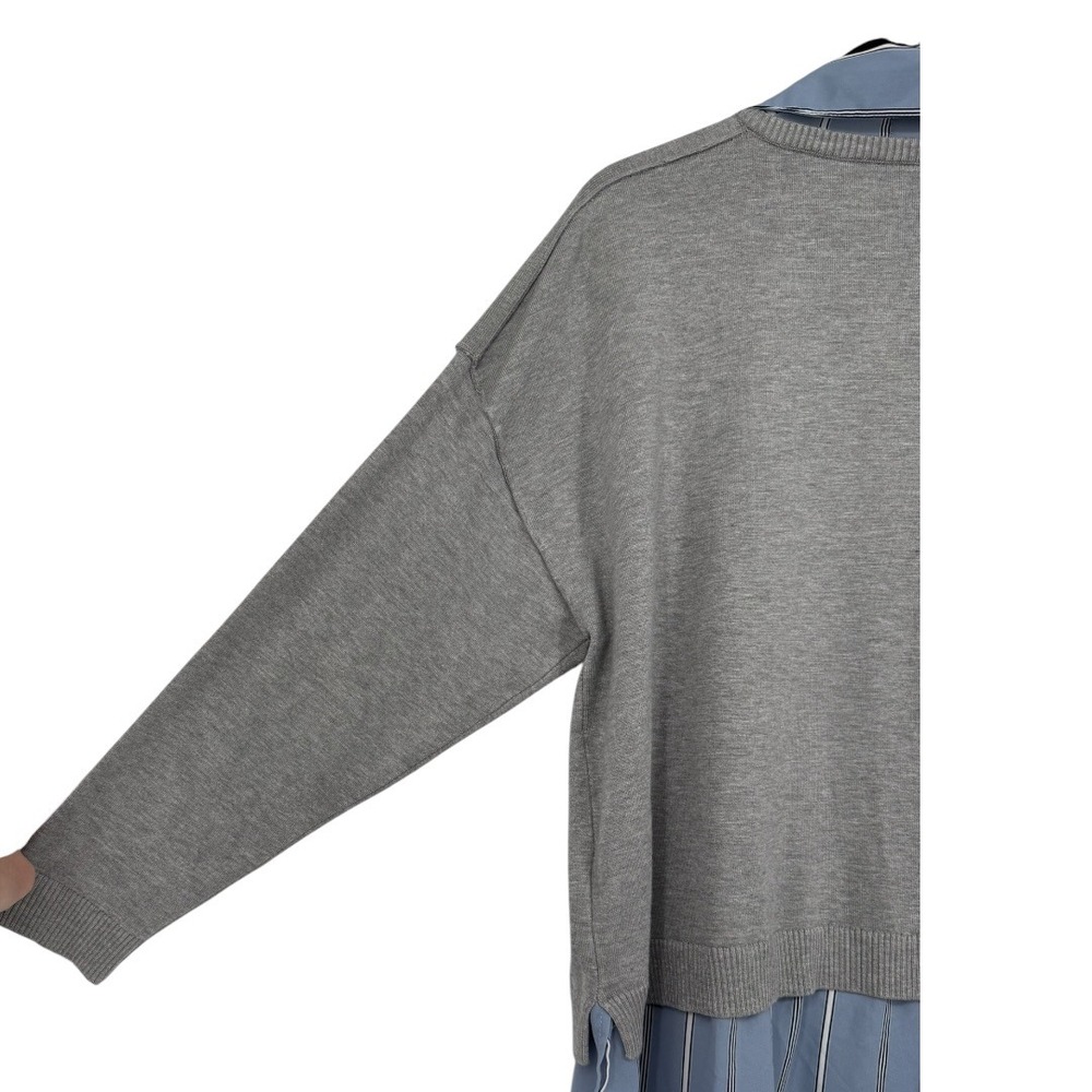 Adrianna Papell Womens 2-in-1 Mixed Media Layered Sweater Top Gray Blue Size 2X - Picture 13 of 14